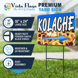 Kolache 2 Pack Double-Sided Yard Signs 16" x 24" with Metal Stakes (Made in Texas)