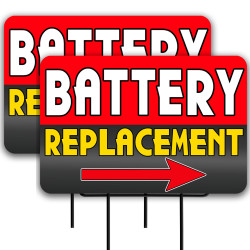 Battery Replacement 2 Pack Double-Sided Yard Signs 16" x 24" with Metal Stakes (Made in Texas)