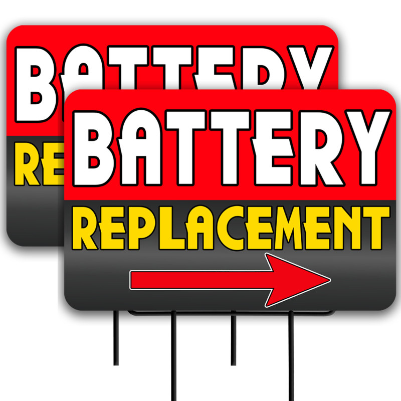 Battery Replacement 2 Pack Double-Sided Yard Signs 16" x 24" with Metal Stakes (Made in Texas)