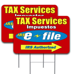 2 Pack Tax Services E-File Arrow Yard Sign 16" x 24" - Double-Sided Print, with Metal Stakes 841098173401