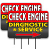 Check Engine Diagnostic Service 2 Pack Double-Sided Yard Signs 16" x 24" with Metal Stakes (Made in Texas)