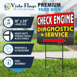 Check Engine Diagnostic Service 2 Pack Double-Sided Yard Signs 16" x 24" with Metal Stakes (Made in Texas)