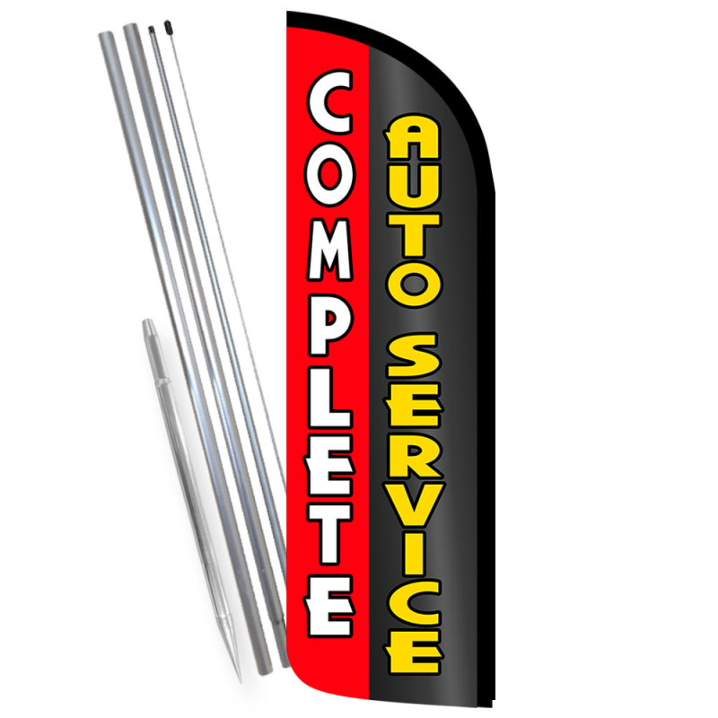 Complete Auto Service Premium Windless Feather Flag Bundle (Complete Kit) OR Optional Replacement Flag Only