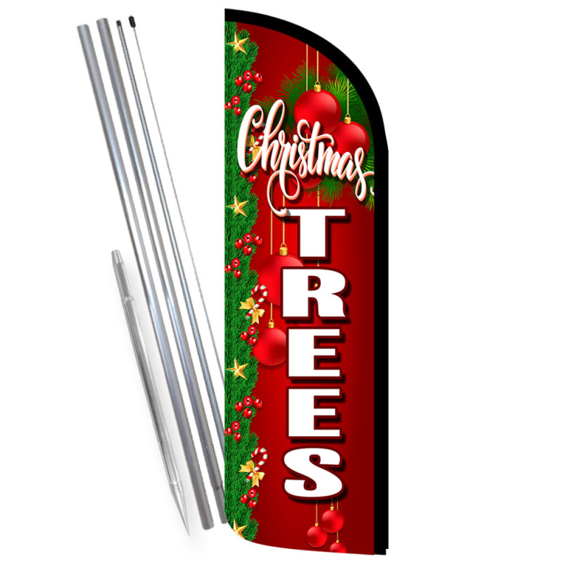 Christmas Trees Premium Windless Feather Flag Bundle (Complete Kit) OR Optional Replacement Flag Only