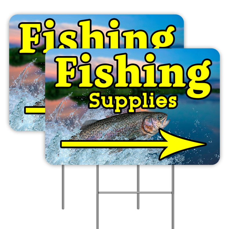 2 Pack Fishing Supplies Yard Sign 16" x 24" - Double-Sided Print, with Metal Stakes 841098106355