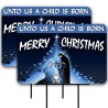 Merry Christmas - Unto Us 2 Pack Double-Sided Yard Signs 16" x 24" with Metal Stakes (Made in Texas)