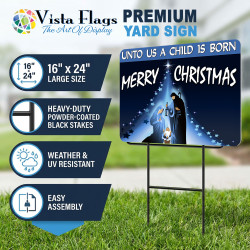 Merry Christmas - Unto Us 2 Pack Double-Sided Yard Signs 16" x 24" with Metal Stakes (Made in Texas)