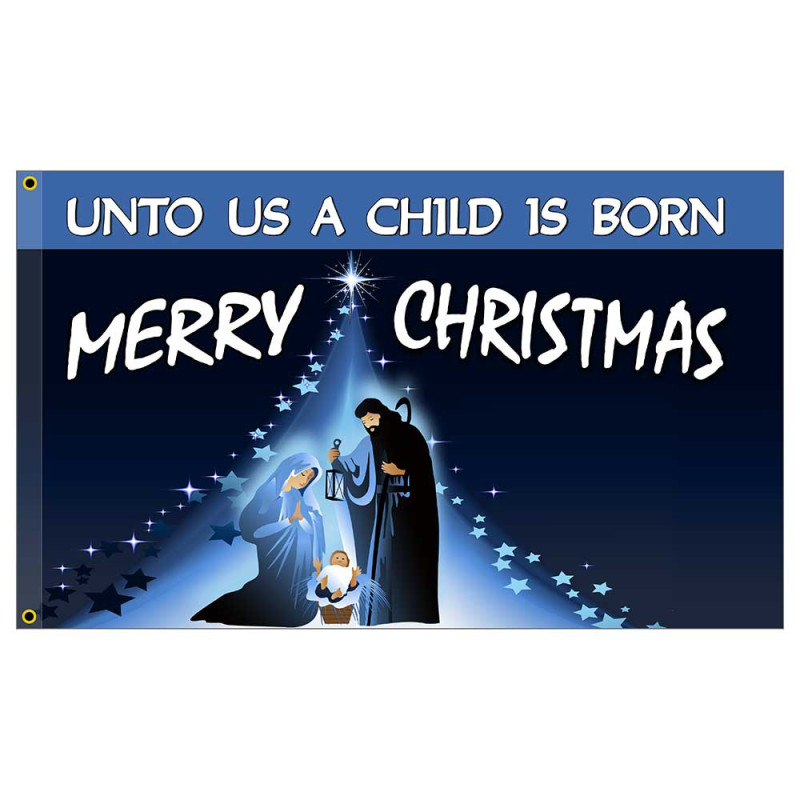 Merry Christmas - Unto Us Premium 3x5 Flag OR Optional Flag with Mounting Kit