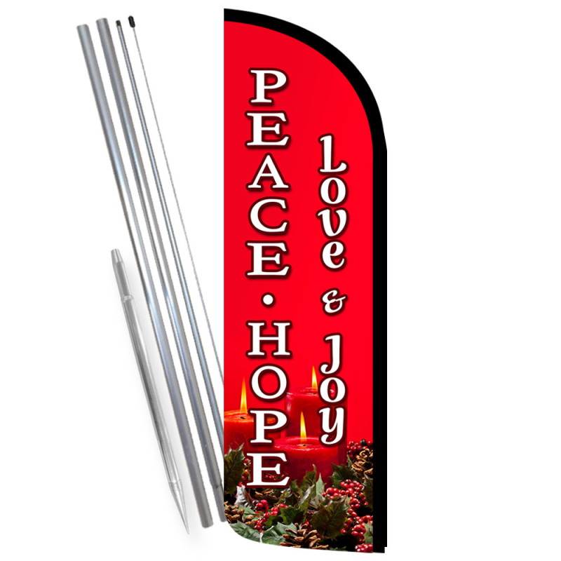 Peace Hope Love Joy Advent Premium Windless Feather Flag Bundle (Complete Kit) OR Optional Replacement Flag Only