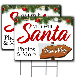 2 Pack Visit with Santa (Arrow) Yard Sign 16" x 24" - Double-Sided Print, with Metal Stakes 841098174323