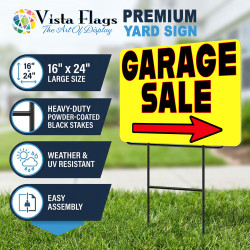 Garage Sale - Yellow 2 Pack Double-Sided Yard Signs 16" x 24" with Metal Stakes (Made in Texas)