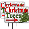 Christmas Trees - White 2 Pack Double-Sided Yard Signs 16" x 24" with Metal Stakes (Made in Texas)