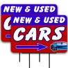 New & Used Cars  2 Pack Double-Sided Yard Signs 16" x 24" with Metal Stakes (Made in Texas)