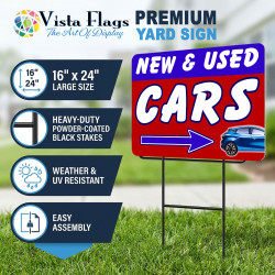 New & Used Cars  2 Pack Double-Sided Yard Signs 16" x 24" with Metal Stakes (Made in Texas)