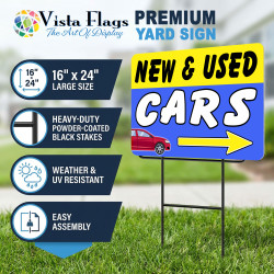 New & Used Cars 2 Pack Double-Sided Yard Signs 16" x 24" with Metal Stakes (Made in Texas)