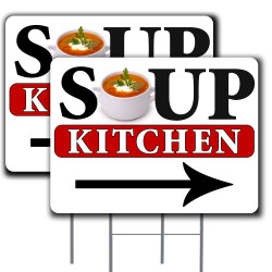 2 Pack Soup Kitchen Arrow Design Yard Sign 16" x 24" - Double-Sided Print, with Metal Stakes 841098174361