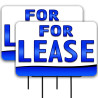 For Lease - Blue 2 Pack Double-Sided Yard Signs 16" x 24" with Metal Stakes (Made in Texas)