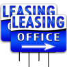 Leasing Office - Blue 2 Pack Double-Sided Yard Signs 16" x 24" with Metal Stakes (Made in Texas)