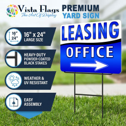 Leasing Office - Blue 2 Pack Double-Sided Yard Signs 16" x 24" with Metal Stakes (Made in Texas)