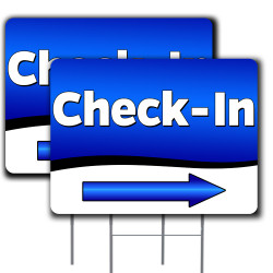 2 Pack Check-in Arrow Design Yard Sign 16" x 24" - Double-Sided Print, with Metal Stakes 841098174392