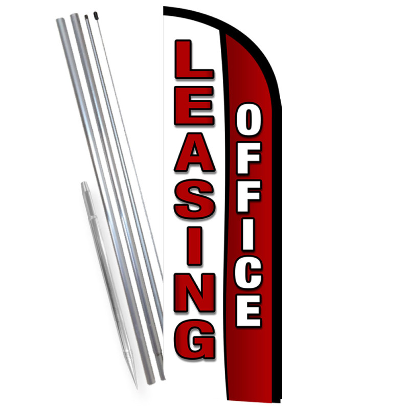Leasing Office - Red Premium Windless Feather Flag Bundle (Complete Kit) OR Optional Replacement Flag Only