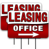 Leasing Office - Red 2 Pack Double-Sided Yard Signs 16" x 24" with Metal Stakes (Made in Texas)