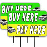 Buy Here Pay Here 2 Pack Double-Sided Yard Signs 16" x 24" with Metal Stakes (Made in Texas)
