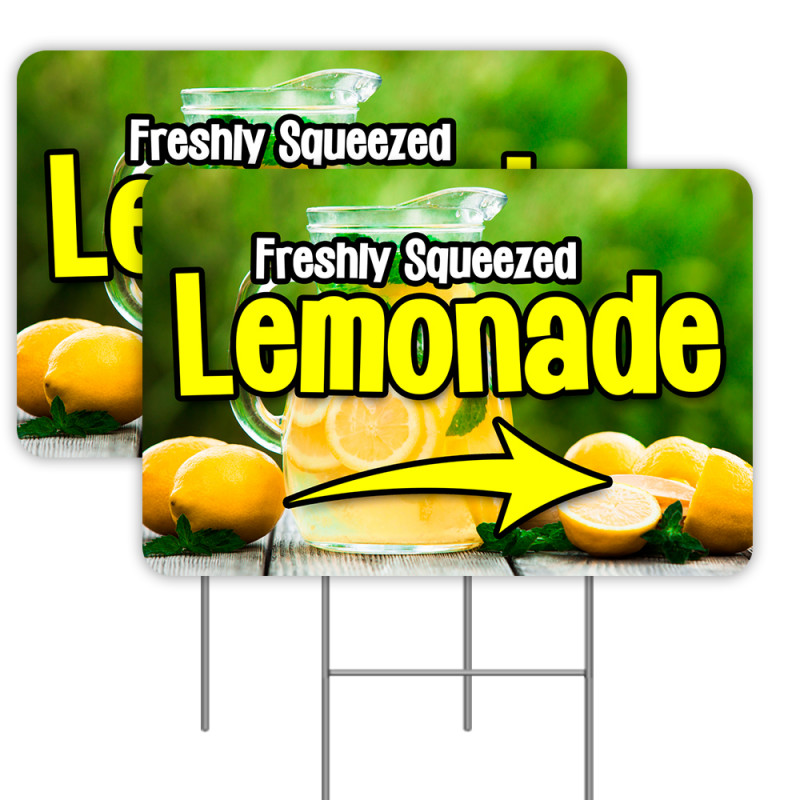 2 Pack Freshly Squeezed Lemonade Yard Sign 16" x 24" - Double-Sided Print, with Metal Stakes 841098175412