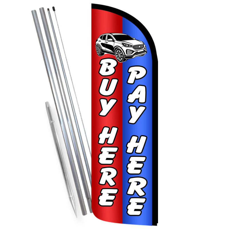 Buy Here Pay Here Premium Windless Feather Flag Bundle (Complete Kit) OR Optional Replacement Flag Only