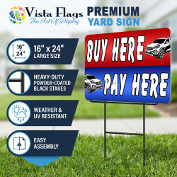 Buy Here Pay Here 2 Pack Double-Sided Yard Signs 16" x 24" with Metal Stakes (Made in Texas)