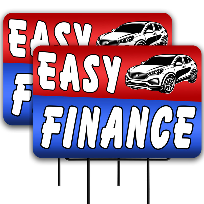 Easy Finance 2 Pack Double-Sided Yard Signs 16" x 24" with Metal Stakes (Made in Texas)