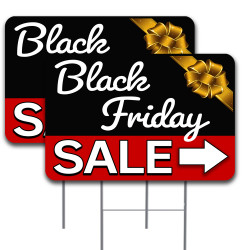 2 Pack Black Friday Sale (Arrow) Yard Sign 16" x 24" - Double-Sided Print, with Metal Stakes 841098175962