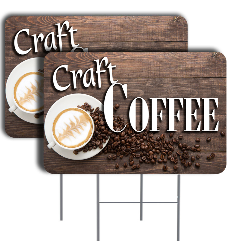 2 Pack Craft Coffee Yard Sign 16" x 24" - Double-Sided Print, with Metal Stakes 841098186104