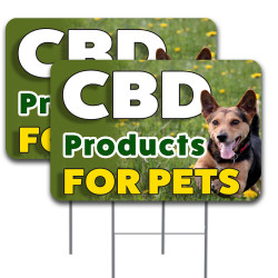 2 Pack CBD Product for Pets Sign 16" x 24" - Double-Sided Print, with Metal Stakes Made in The USA 841098177829