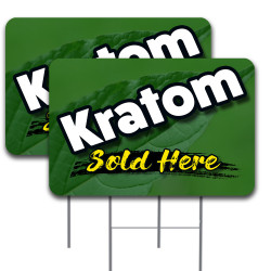2 Pack Kratom Sold Here Yard Sign 16" x 24" - Double-Sided Print, with Metal Stakes (Made in The USA) 841098177843