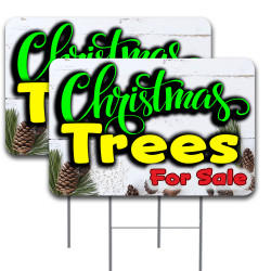 2 Pack Christmas Trees for Sale Yard Sign 16" x 24" - Double-Sided Print, with Metal Stakes 841098179489