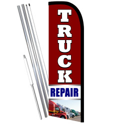 Truck Repair Premium Windless Feather Flag Bundle (11.5' Tall Flag, 15' Tall Flagpole, Ground Mount Stake)