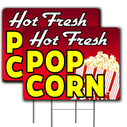 2 Pack Popcorn Yard Sign 16" x 24" - Double-Sided Print, with Metal Stakes 841098185336