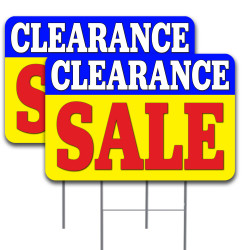 2 Pack Clearance Sale Yard Sign 16" x 24" - Double-Sided Print, with Metal Stakes 841098186067