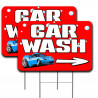 2 Pack CAR WASH (Arrow) Yard Sign 16" x 24" - Double-Sided Print, with Metal Stakes 841098186104