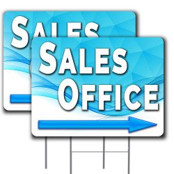 2 Pack Sales Office (Arrow) Yard Sign 16" x 24" - Double-Sided Print, with Metal Stakes 841098186760