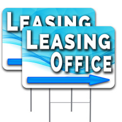 2 Pack Leasing Office (Arrow) Yard Sign 16" x 24" - Double-Sided Print, with Metal Stakes Made in The USA 841098186777