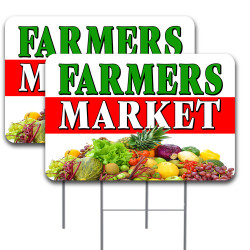 2 Pack Farmers Market Yard Sign 16" x 24" - Double-Sided Print, with Metal Stakes 841098186791