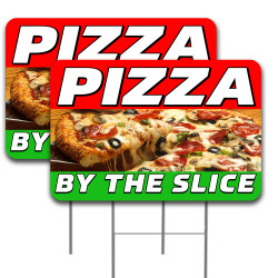 2 Pack Pizza by The Slice Yard Sign 16" x 24" - Double-Sided Print, with Metal Stakes 841098186807