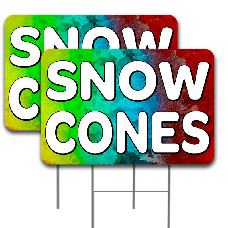 2 Pack Snow Cones Yard Sign 16" x 24" - Double-Sided Print, with Metal Stakes 841098186814