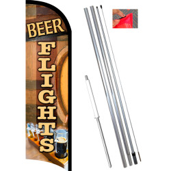 BEER FLIGHTS Premium Windless Feather Flag Bundle (11.5' Tall Flag, 15' Tall Flagpole, Ground Mount Stake)