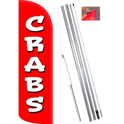 Crabs Windless Feather Flag Bundle (11.5' Tall Flag, 15' Tall Flagpole, Ground Mount Stake) 841098196295