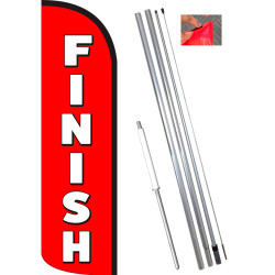 FINISH Windless Feather Flag Bundle (11.5' Tall Flag, 15' Tall Flagpole, Ground Mount Stake)