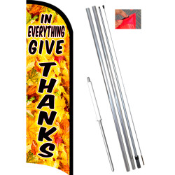 GIVE THANKS Premium Windless Feather Flag Bundle (11.5' Tall Flag, 15' Tall Flagpole, Ground Mount Stake)