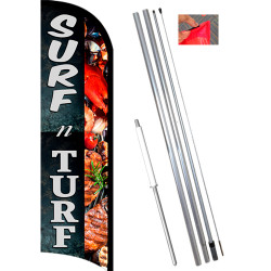 SURF n TURF Premium Windless Feather Flag Bundle (11.5' Tall Flag, 15' Tall Flagpole, Ground Mount Stake)